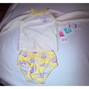 Disney Baby Dumbo Rash Guard Set Kids 6-9M Yellow New UPF 50+ 2pc Swimsuit